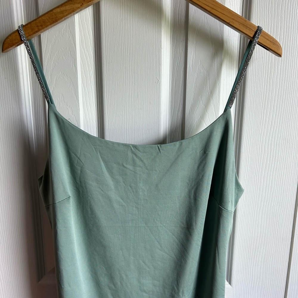 Y2K sage green rhinestone strap bodycon slip dress - Picture 2 of 5